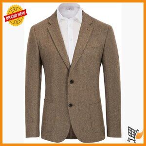 Men's Herringbone Tweed Blazer Sport Coat Wool Blend Regular Fit